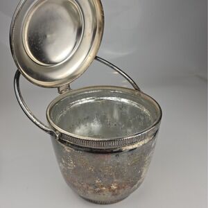 Vtg Mid Century Swing Lid Silver on Copper Ice Bucket Flaked Glass Liner READ
